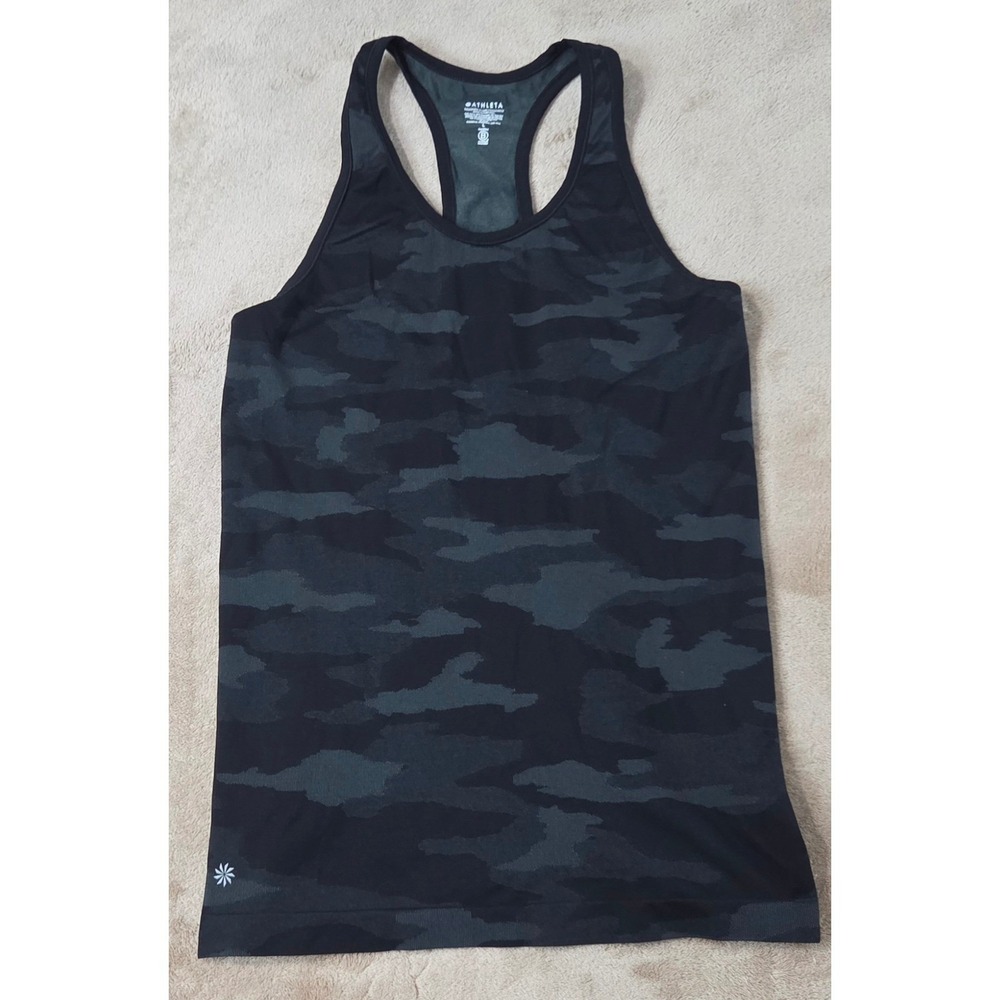 Athleta Women's Large Camo Black Racer-back Tank Top Loose Fitted Athletic EUC
